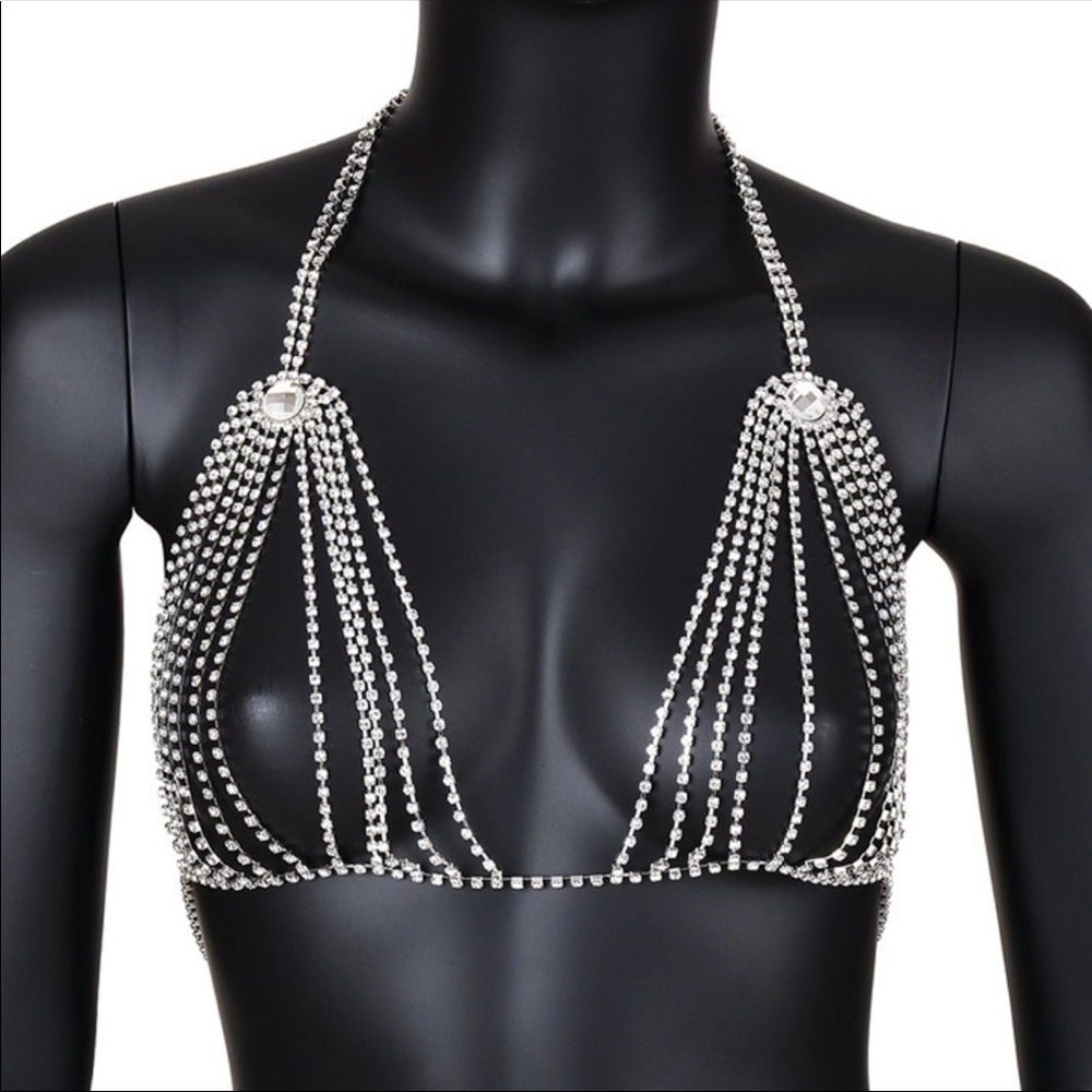 Rhinestone Crystal Body Necklace Harness Bra - Picture 3 of 4